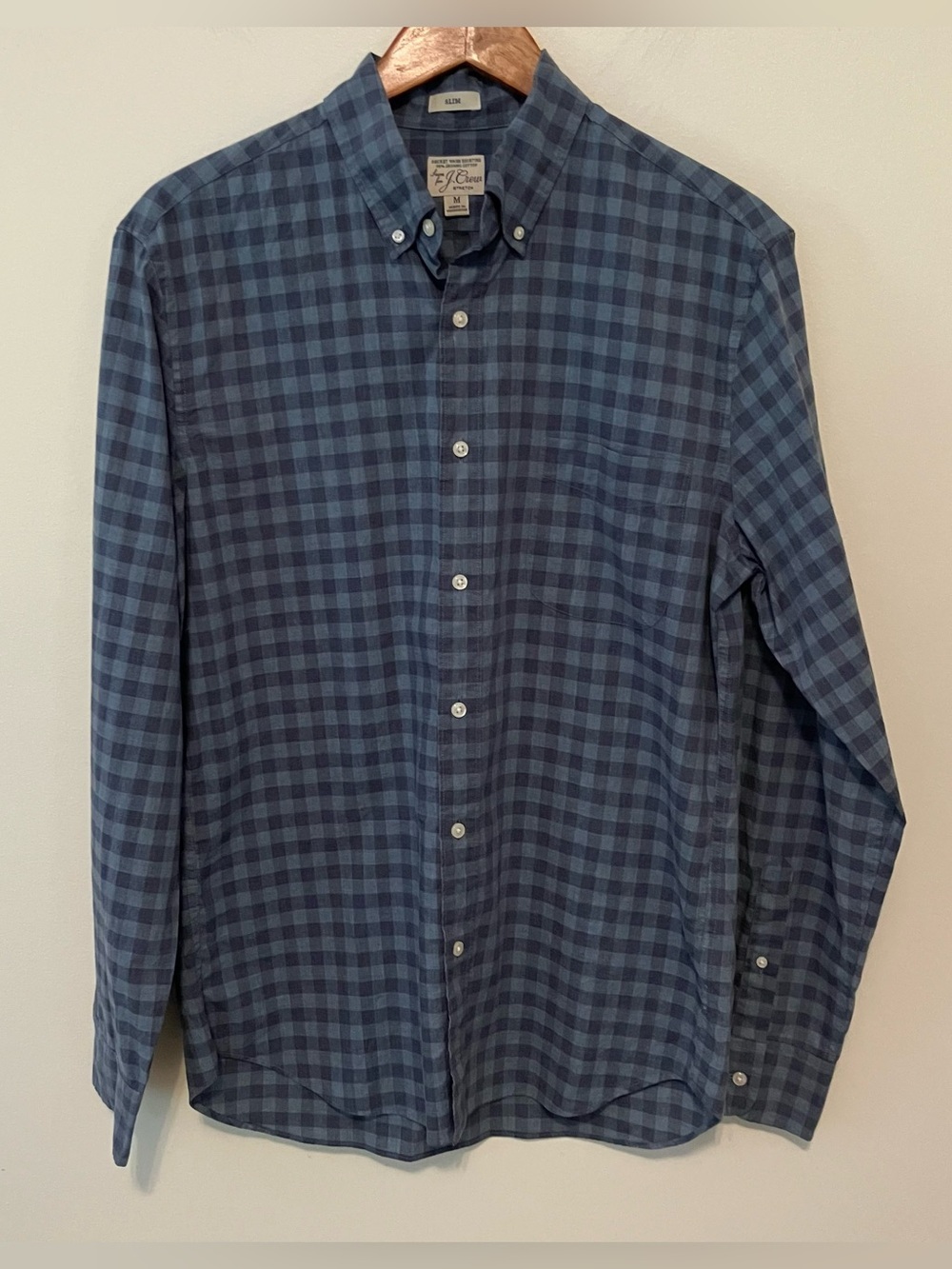 Sewn For J.Crew Blue Green Check Gingham Organic Cotton Slim Fit Shirt Men M